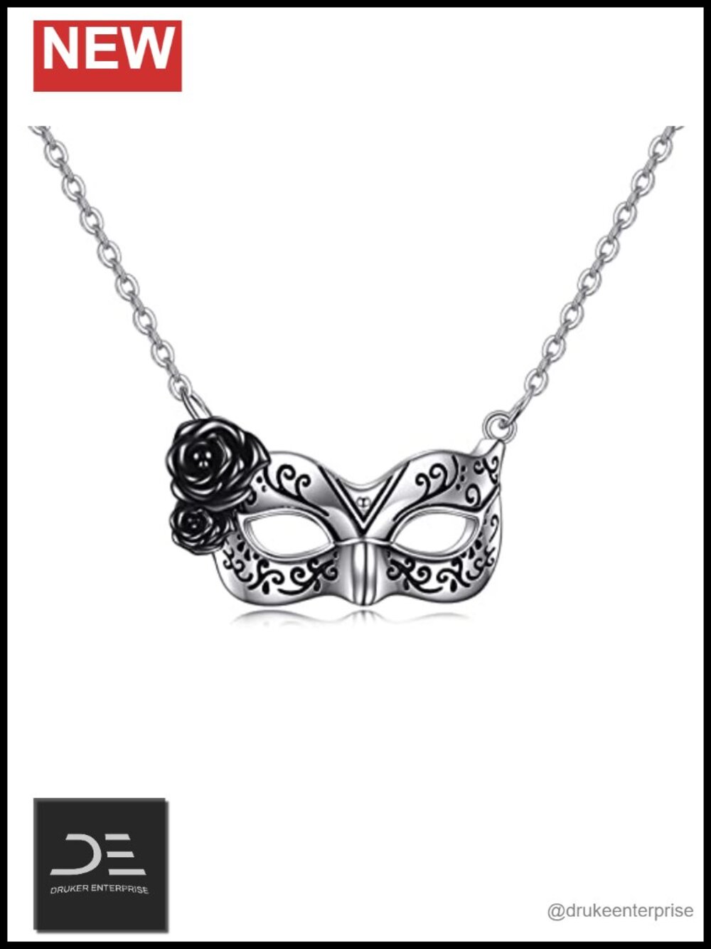 925 Sterling Silver Phantom of the Opera Mask Necklace 18-20 Inch Cable Chain